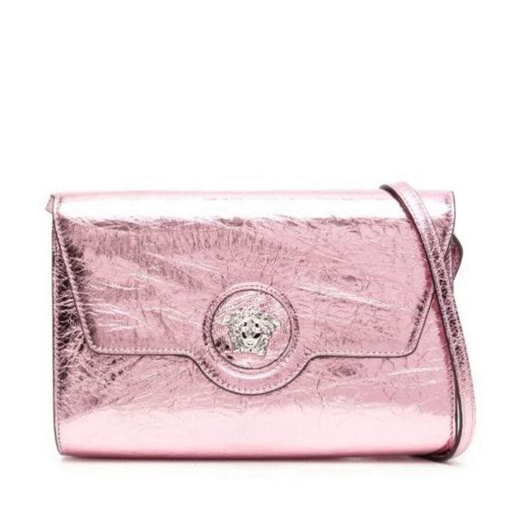 Versace Medusa Pink Metallic Leather Small Shoulder Crossbody Bag NWT - Picture 1 of 13